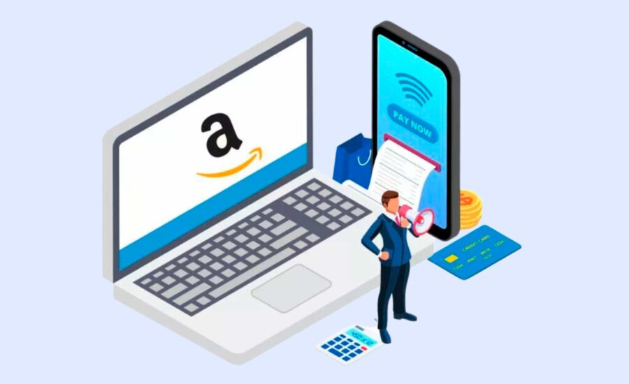 Ordenador con logo de Amazon en pantalla